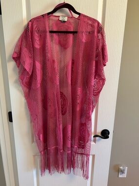 David and Young Hot Pink Crochet Fringe Cover-Up